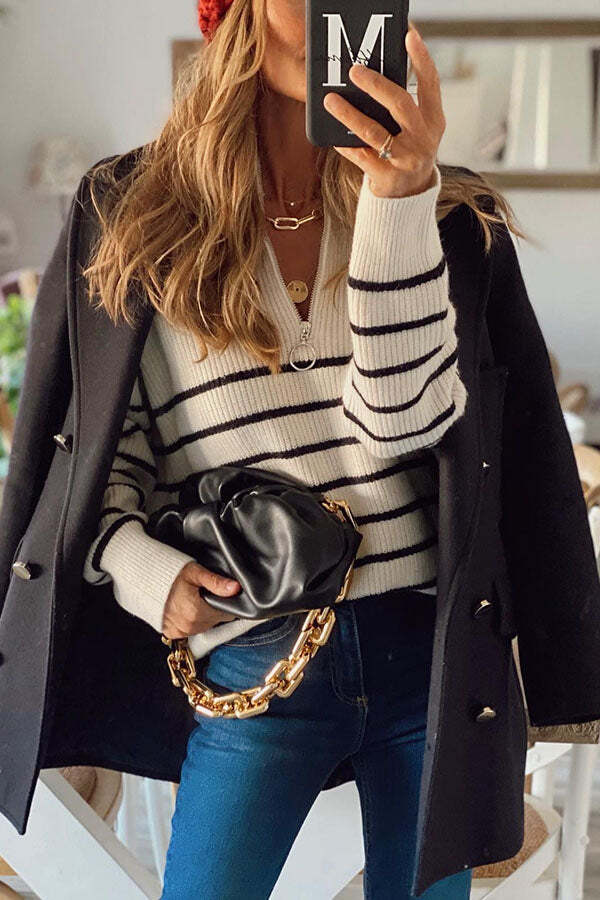 Nyla Striped Knit Half Zip Pullover Sweater - Image 3