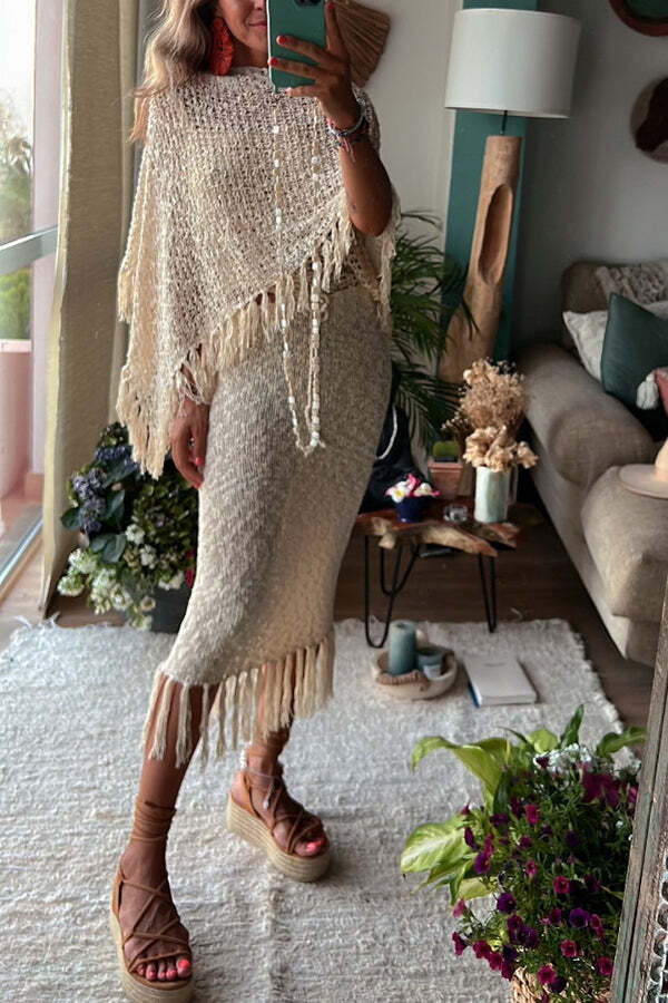 Sunset Breeze Hollow Out Tassel Knit Cover-up Top - Image 7