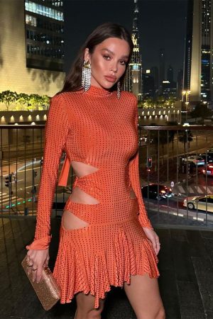 Alaya  Long Sleeve Mini Dress In Red
