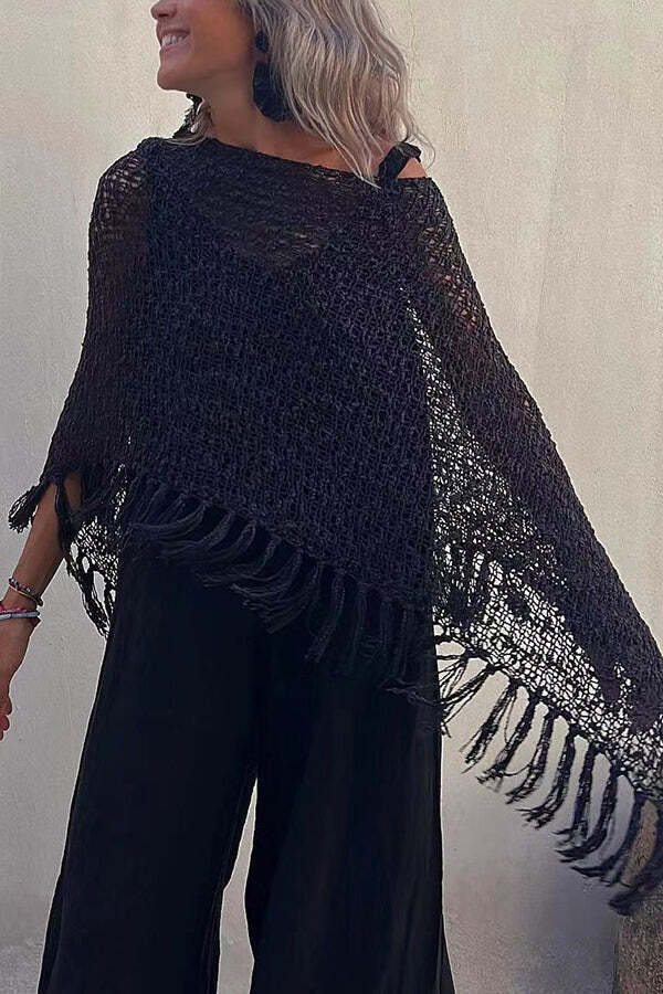 Sunset Breeze Hollow Out Tassel Knit Cover-up Top - Image 6