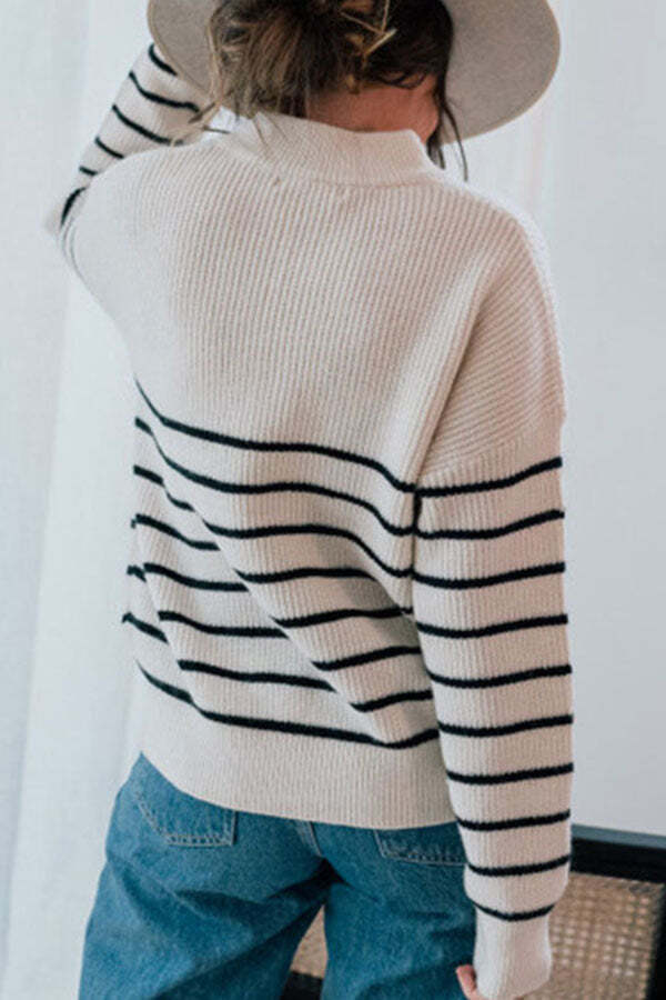 Nyla Striped Knit Half Zip Pullover Sweater - Image 4