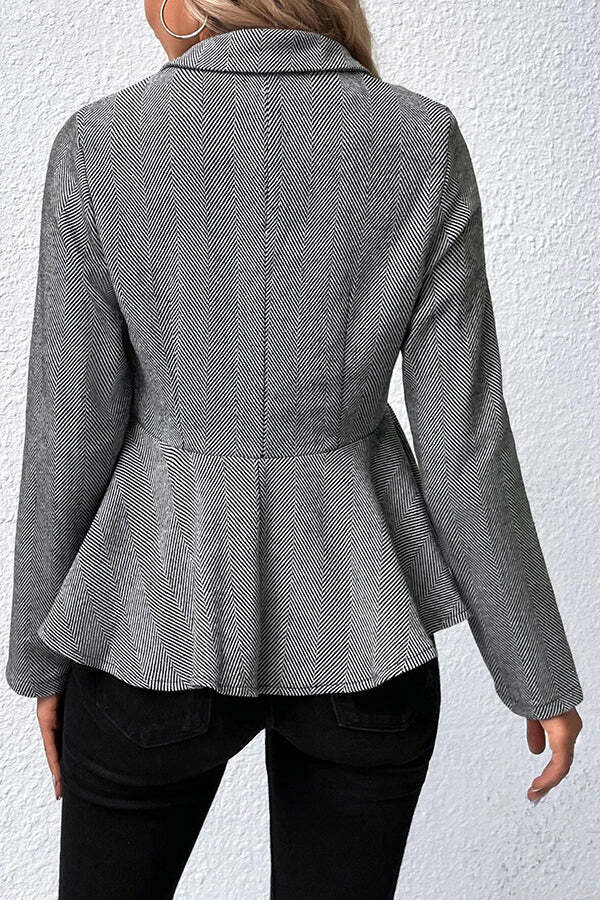Devon Tweed Lapel Double-breasted Ruffle Hem Slim Blazer - Image 20
