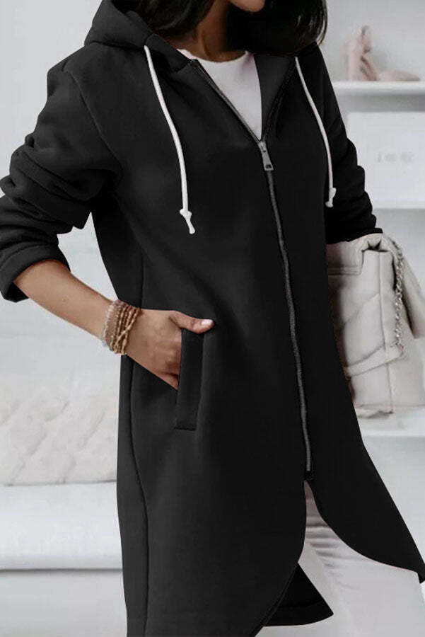 Juliana Solid Color Zip Up Hooded Coat - Image 7