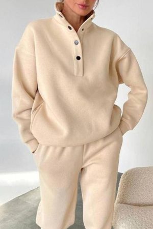 Women's Fashion Button Stand Collar Suit Two Piece Set