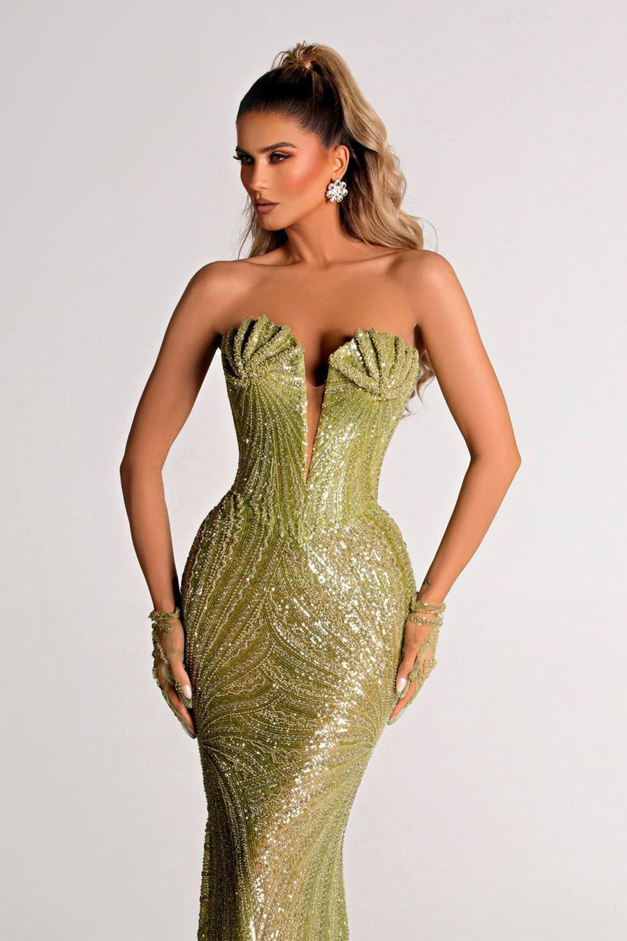 Taylor Sequined Maxi Dress In Green - Image 2