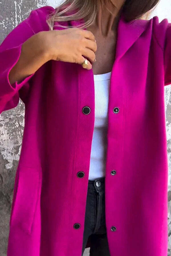 Solid Color Casual Long Sleeve Single Breasted Hooded Jacket - Image 23