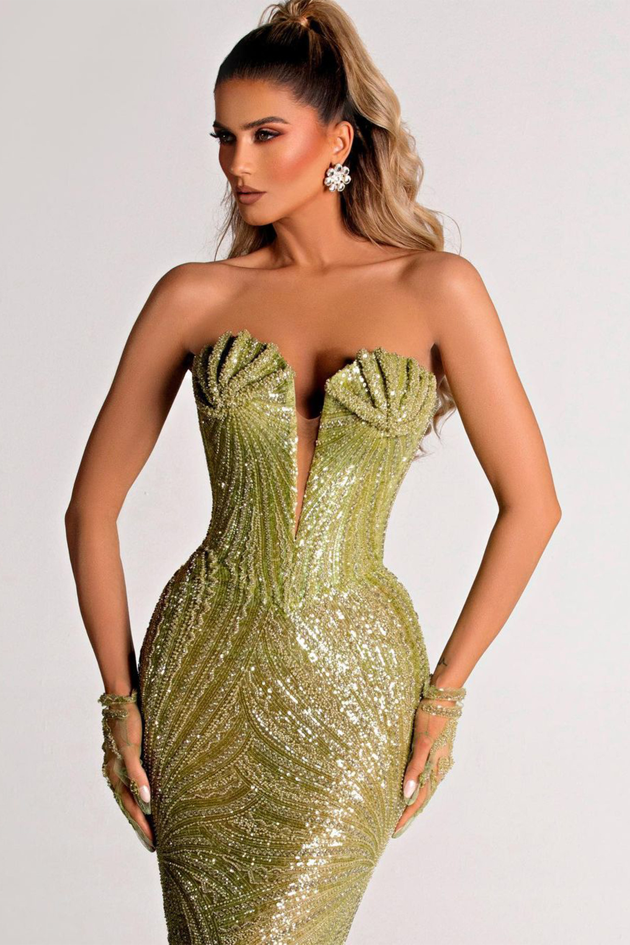 Taylor Sequined Maxi Dress In Green - Image 3