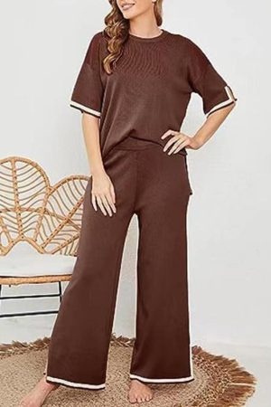 Loose and Versatile Crew Neck Top and Trousers Two-piece Set