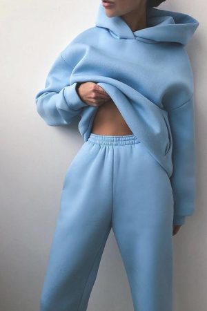 Casual fashion thickened long-sleeved sweatshirt and trousers two-piece set for women