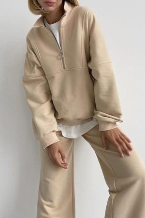 Lapel Top Trousers and Sweatshirt Two-piece Suit