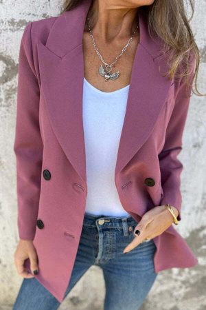Solid Color Lapel Long Sleeve Pocket Blazer
