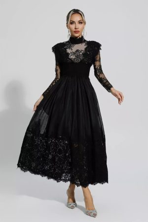 Lena Long Sleeve Dress In Black