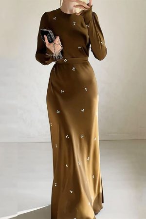 Fashionable round neck floral lace-up waist slim fit dress