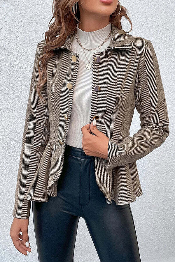 Devon Tweed Lapel Double-breasted Ruffle Hem Slim Blazer - Image 13