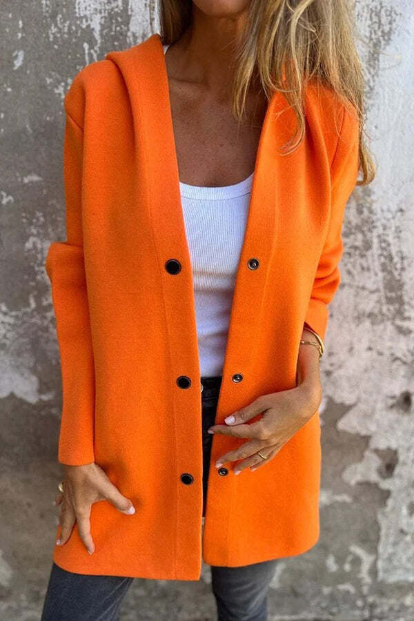 Solid Color Casual Long Sleeve Single Breasted Hooded Jacket - Image 5