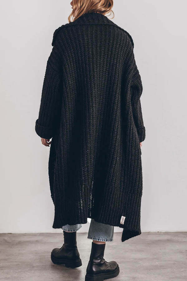 Chunky and Warm Knit Button Pocketed Oversized Midi Cardigan - Image 8