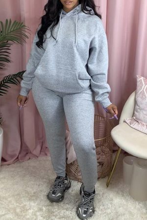 Solid color fleece two-piece sweatshirt