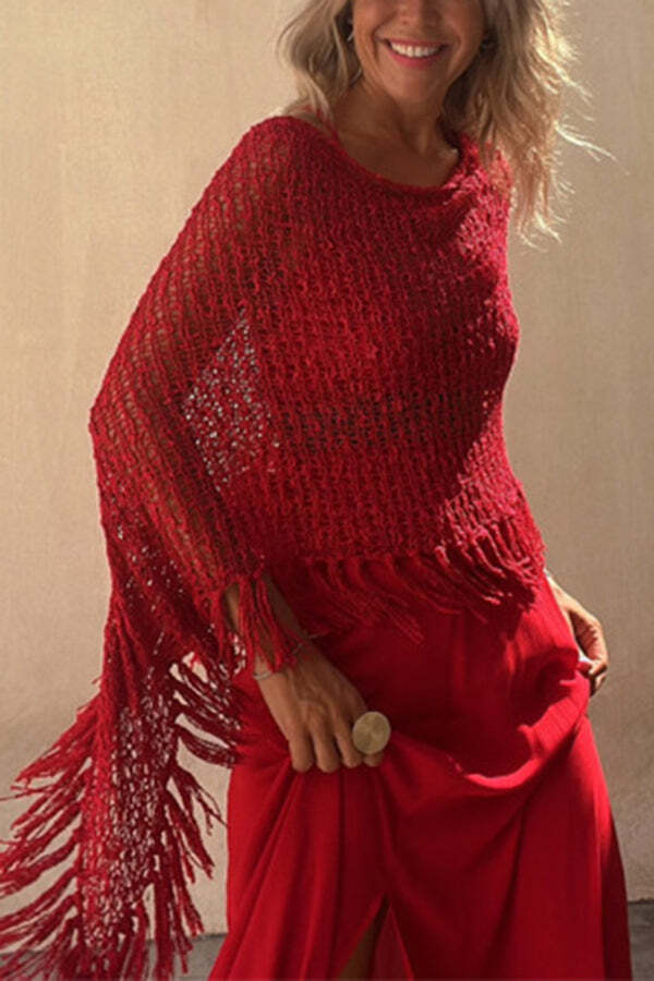 Sunset Breeze Hollow Out Tassel Knit Cover-up Top - Image 10