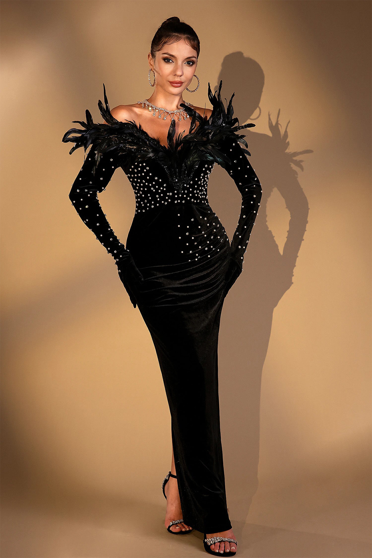 Rashi Pearl Black Feather Dress - Image 3