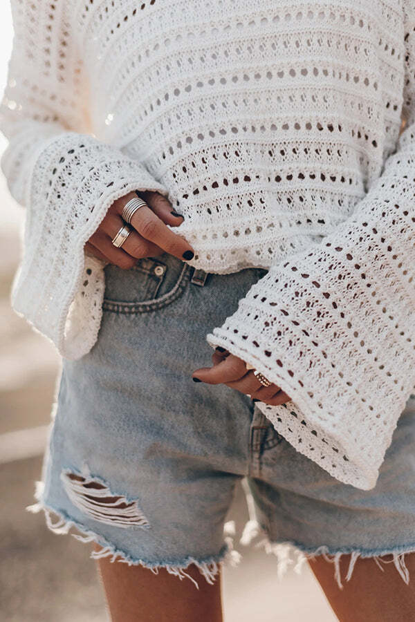 Living Easy Knit Bell Sleeve Hollow Out Relaxed Top - Image 4