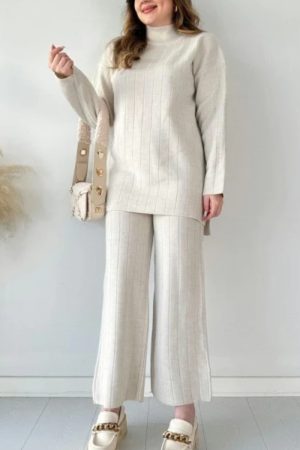 Casual Fashion Solid Color Sweater Two -piece Suit