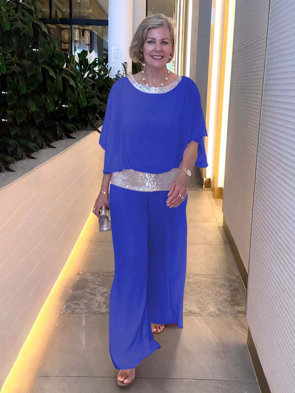 Women's chiffon sequin patchwork suit - Image 11