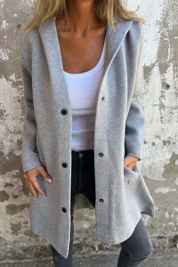 Solid Color Casual Long Sleeve Single Breasted Hooded Jacket - Image 11