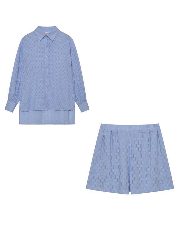Jacquard Puff Sleeve Top Shorts Commuting Casual Suit - Image 18