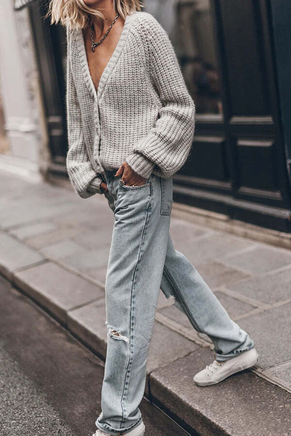Falling for You Knit Button Up Relaxed Cardigan - Image 3