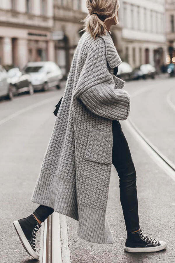 Chunky and Warm Knit Button Pocketed Oversized Midi Cardigan - Image 14