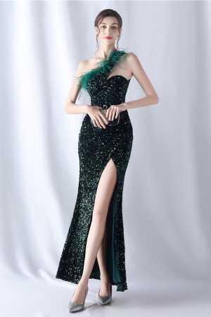 Lilith One Shoulder Feather Maxi Dress