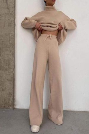 Casual knit solid color loose casual two-piece suit