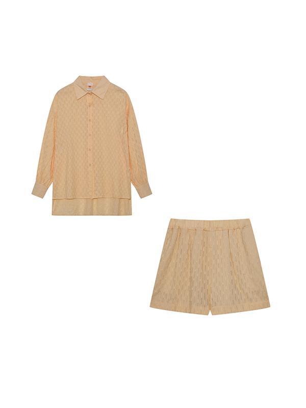 Jacquard Puff Sleeve Top Shorts Commuting Casual Suit - Image 17