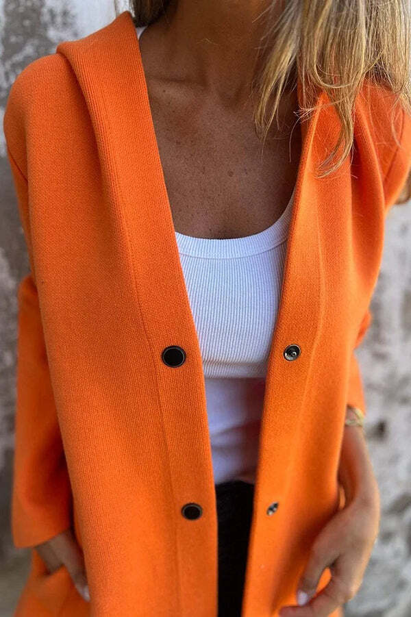 Solid Color Casual Long Sleeve Single Breasted Hooded Jacket - Image 21