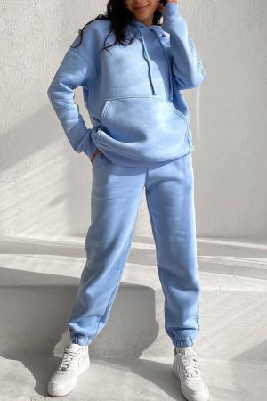 Fleece hooded sweatshirt and trousers two-piece set