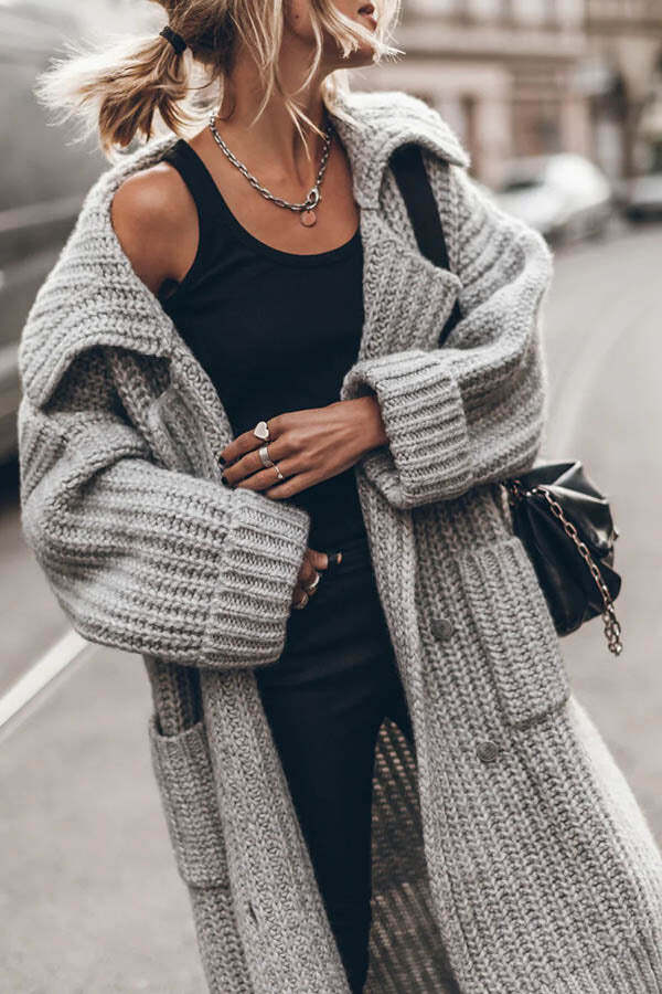 Chunky and Warm Knit Button Pocketed Oversized Midi Cardigan - Image 16