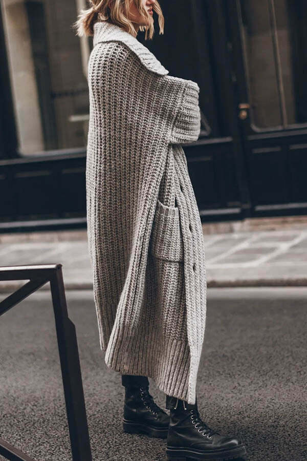 Chunky and Warm Knit Button Pocketed Oversized Midi Cardigan - Image 13