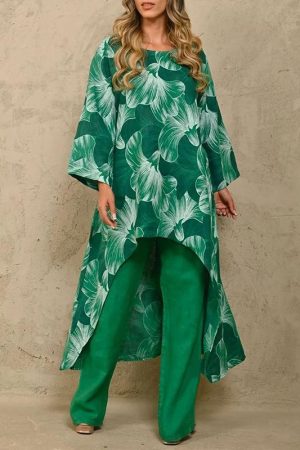 Printed long sleeve jumper irregular two-piece set