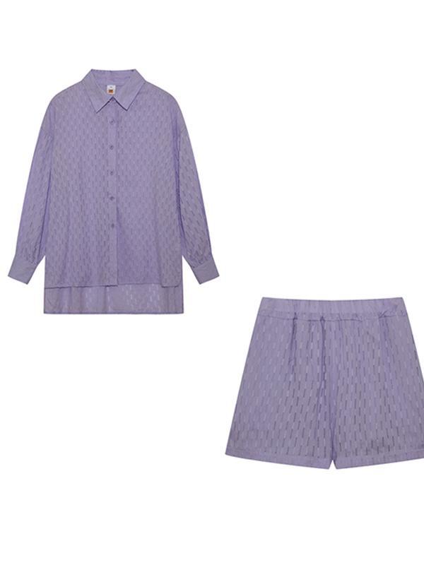 Jacquard Puff Sleeve Top Shorts Commuting Casual Suit - Image 12