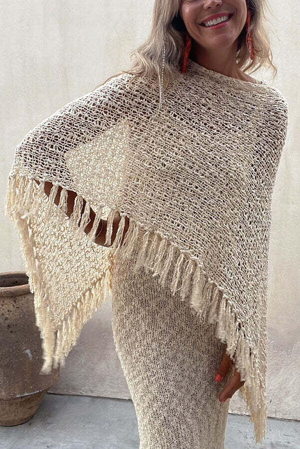 Sunset Breeze Hollow Out Tassel Knit Cover-up Top - Image 5