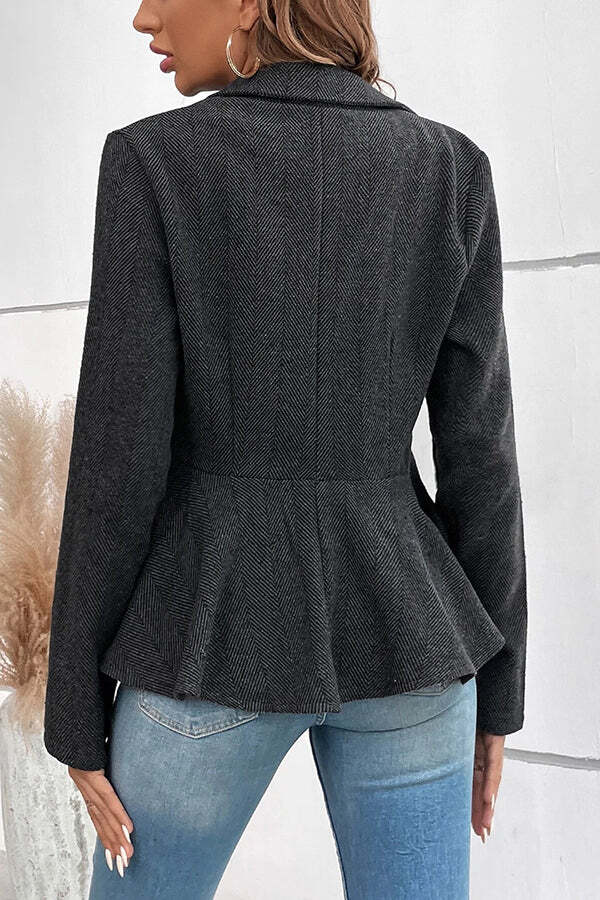 Devon Tweed Lapel Double-breasted Ruffle Hem Slim Blazer - Image 11