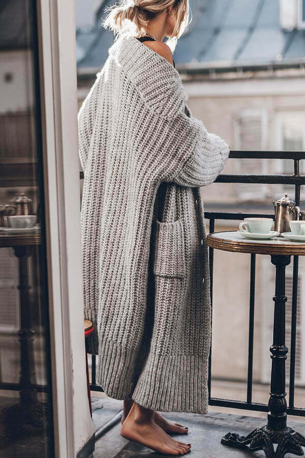 Chunky and Warm Knit Button Pocketed Oversized Midi Cardigan - Image 15