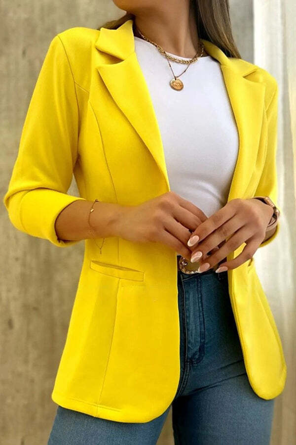 Marciela Solid Color Button Up Side Pocket Blazer - Image 5