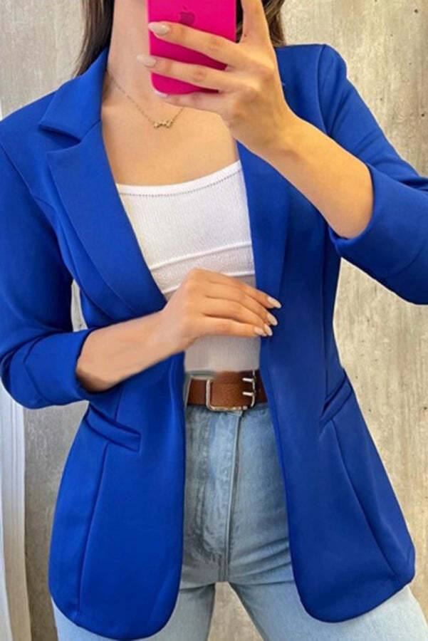 Marciela Solid Color Button Up Side Pocket Blazer - Image 2